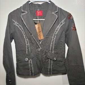 Army green khaki blazer with graphic small medium